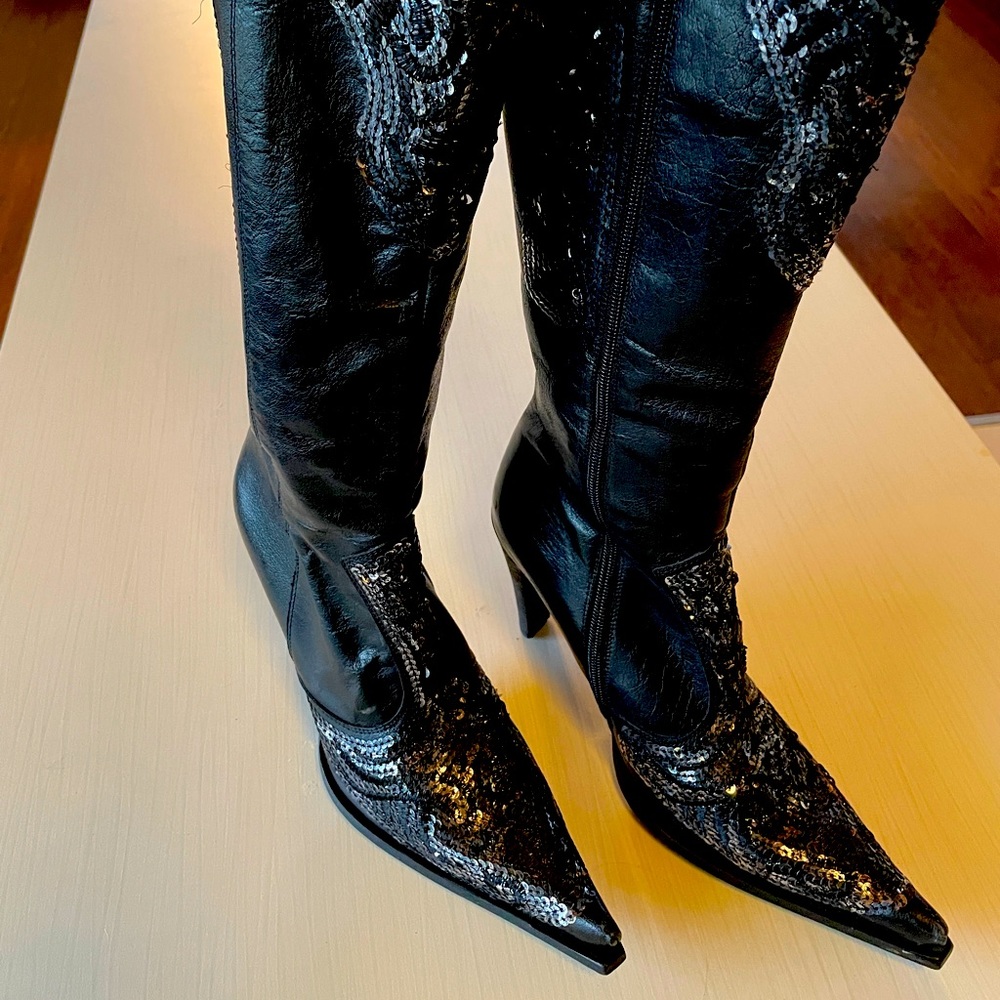 Fabulous sequin and black leather dress boot - new condition!
